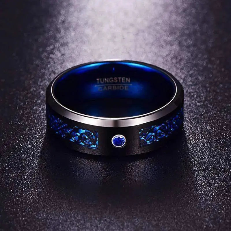 Azure Blue Black Tungsten Ring