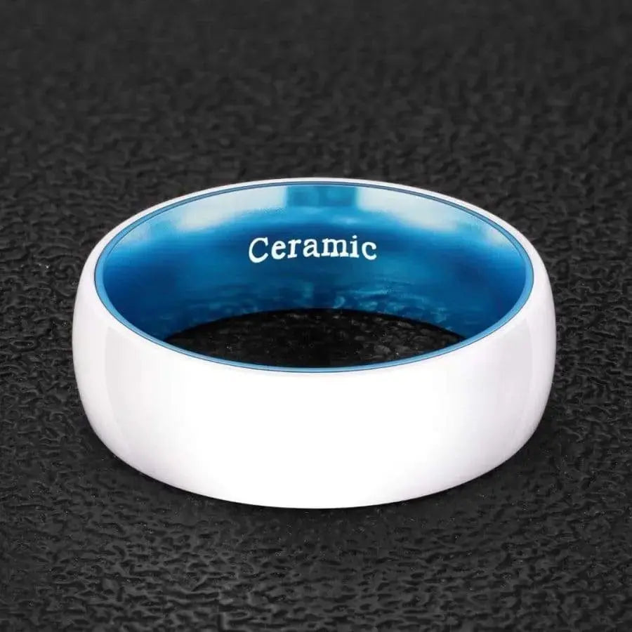 White Ceramic Ring with Blue Aluminium Inner 