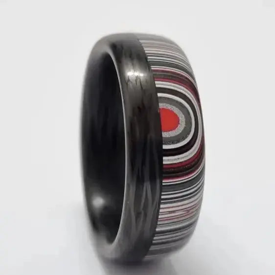 Carbon Fibre Inner with Split Carbon Fibre and Fordite Outer Layer Ring in 8mm