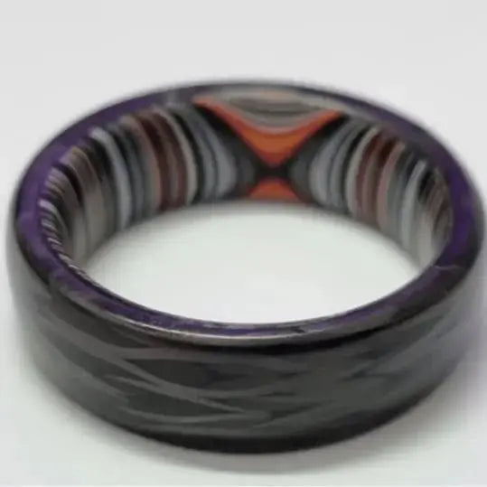 Black Carbon Fibre Ring with Fordite Inner in 8mm