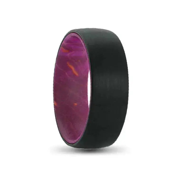 8mm Black Tungsten Ring, Maroon Red Box Elder Wood Inner