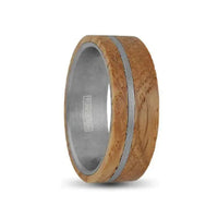 Thumbnail for Tungsten Carbide Ring with Whiskey Barrel Oak Wood Overlay