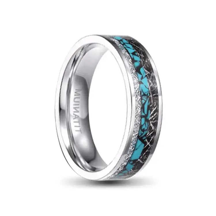 Polished Titanium Ring with Turquoise and Silver Inlay 6mm/8mm