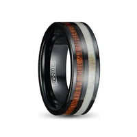 Thumbnail for Black Tungsten Ring With Deer Antler and Koa Wood Inlays 8mm