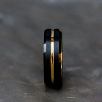 Thumbnail for Black Tungsten Carbide Ring with Gold Inner and Inlay