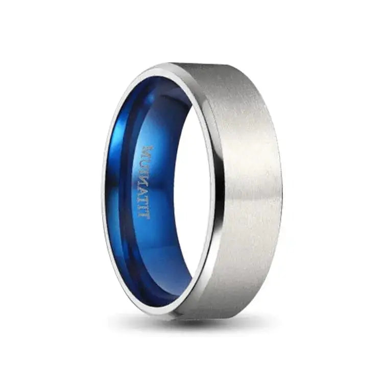 8mm Silver and Blue Titanium Ring 