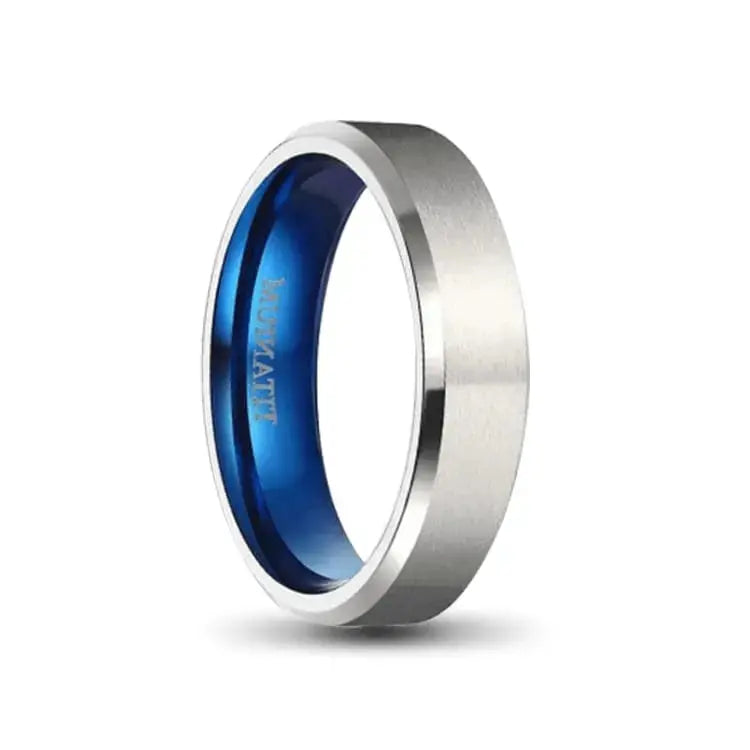 6mm Silver and Blue Titanium Ring 